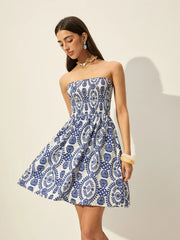 Strapless Floral Print Dress