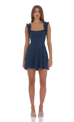 Ruffle Strap A-Line Dress In Navy