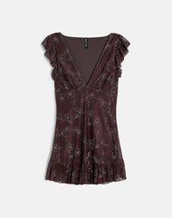 Motarika Mini Dress In Doodle Flower Flock Brown