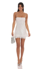 Sequin Ruffle Dress in White