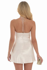 Flower Satin Halter Dress