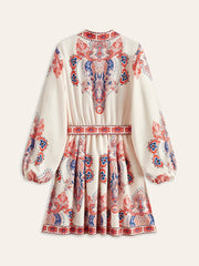 Floral Print Buttoned Belted Dress
