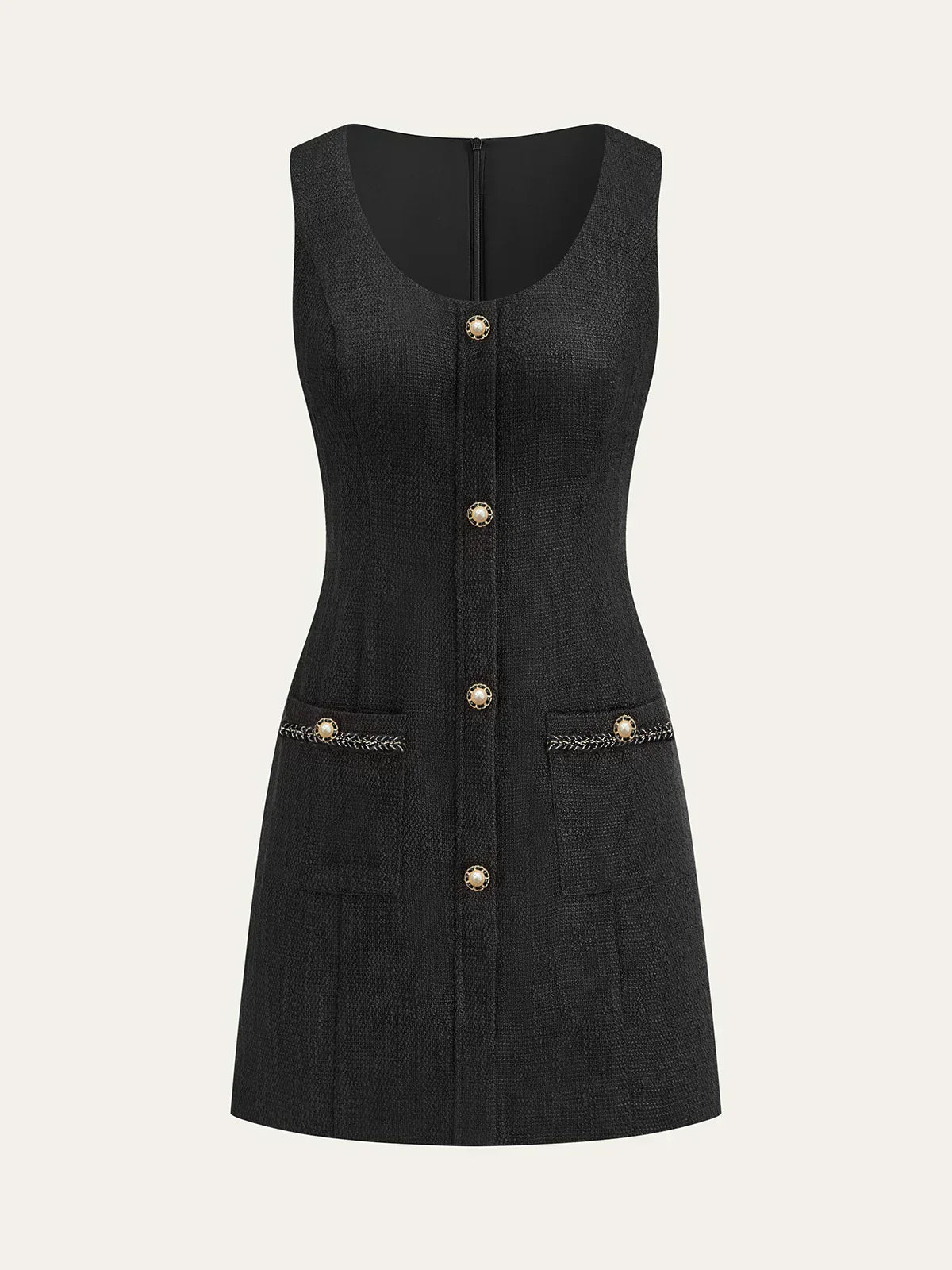 Tweed Sleeveless Button Mini Dress